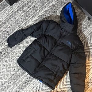 Black Kids Puffer Jacket with Blue Lining
